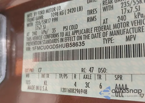 2017 Ford Escape Se from USA, damaged, VIN 1FMCU0GD5HUB58635